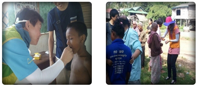 간호조무사 자격이 있는 봉사단원들이 의료봉사하는 모습