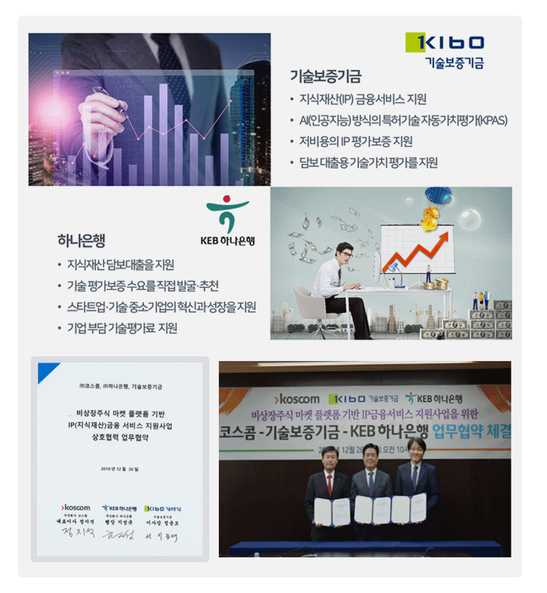 비상장주식마켓플랫폼 자금조달 - 기술보증기금,하나은행 지식재산 금융서비스